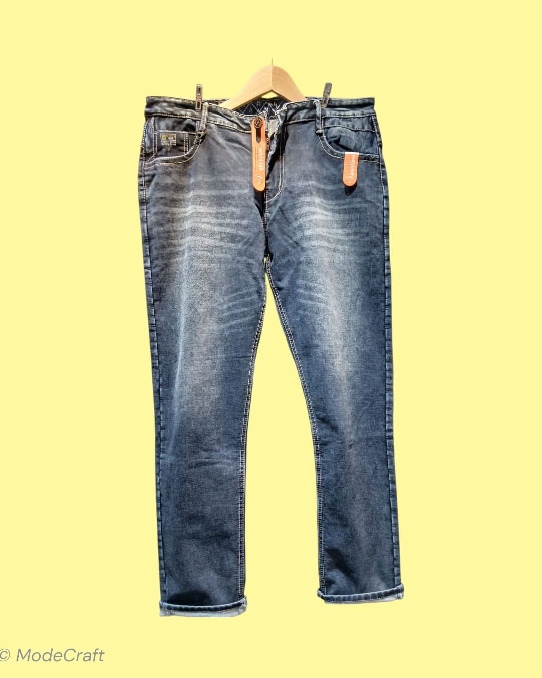Men’s Slim Fit Washed Blue Denim Jeans – Stretch Casual Wear | ModeCraft