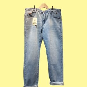 Washed light blue slim fit jeans for men with stretch denim