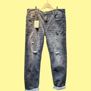 Ripped grey slim fit jeans for men with faded wash