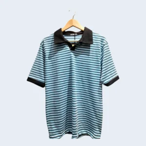 Blue and black men’s striped polo T-shirt with contrast collar