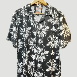 Black & White Floral Print Half Sleeve Shirt