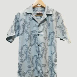 Sky blue men’s half sleeve shirt with grey paisley print
