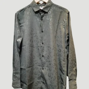 Charcoal grey men’s full sleeve shirt with subtle tonal pattern